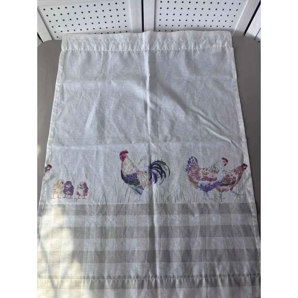 Chicken Rooster Hen Checkered Rustic Farmhouse Tier‎ and Valance Curtain Set